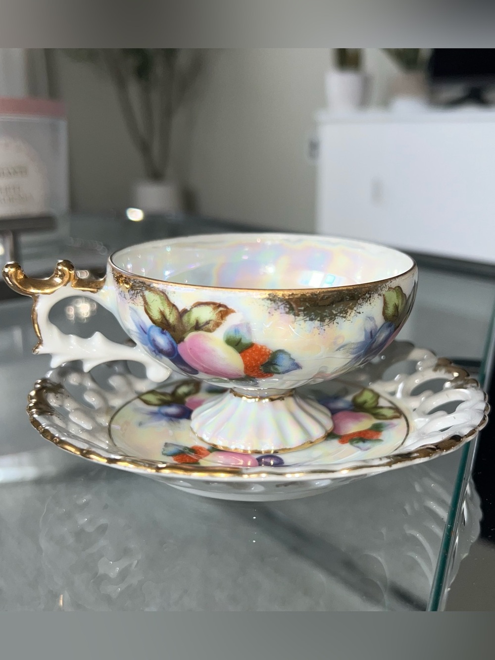 Vintage Japanese lusterware tea cup & saucer set